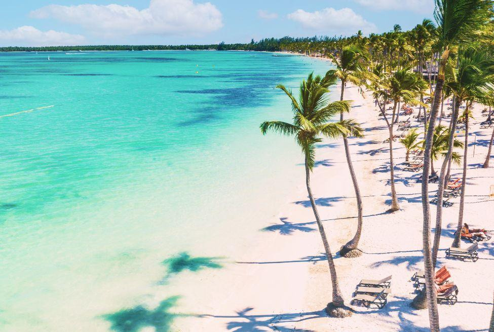 Beautiful Caribbean beach with palm trees and turquoise waters